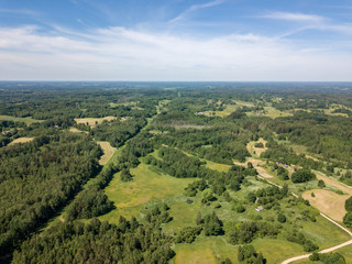 drone image. aerial view of rural area with fields and roads