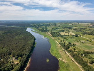 Fototapeta na wymiar drone image. aerial view of Daugava river, largest in Latvia