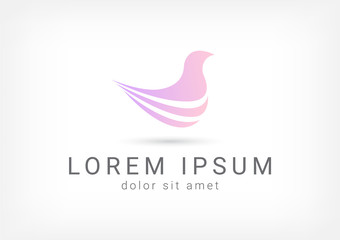 purple bird minimal vector logo design template, dove icon, freedom sign, curve symbol, vector illustration
