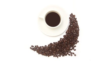 coffee beans and Coffee cup on white background