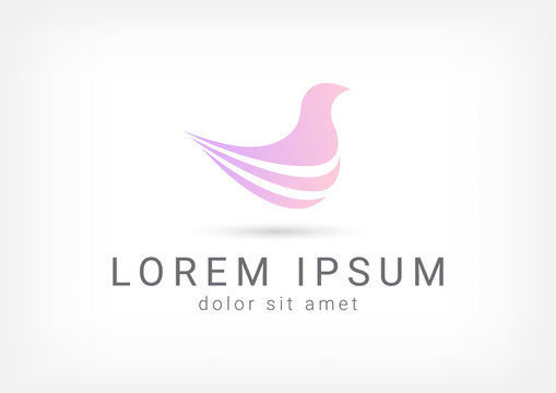 purple bird minimal vector logo design template, dove icon, freedom sign, curve symbol, vector illustration