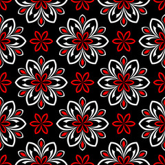 Fototapeta na wymiar Floral seamless pattern. Black red and white background for wallpapers, textile and fabrics