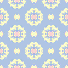 Floral seamless pattern. Pale blue background with beige and pink flower elements