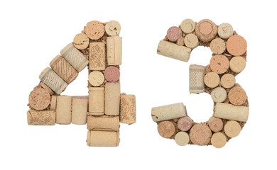 Number 43 forty three made of wine corks Isolated on white background