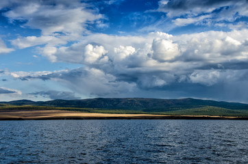 Olkhon. View of the island from the ship in Lake Baikal