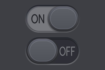 On and Off toggle switch buttons. Black 3d oval icons