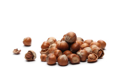 Hazelnuts isolated on white background