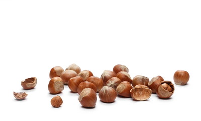 Hazelnuts isolated on white background