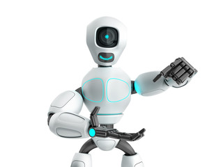 modern concept of product presentation robot ready to insert an object into the hand 3d render on white
