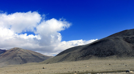 Scenic Himalayan mountain view in North Sikkim, India. On the way to Gurudongmar lake. Himalayan mountain view in North Sikkim, India.
