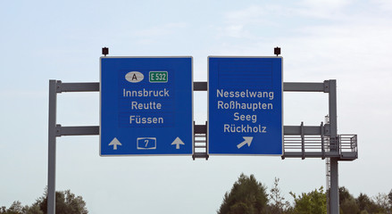 Road signs with directions to cities on the Austrian motorway
