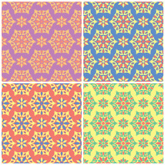 Colored floral seamless backgrounds. Set of bright patterns with flower elements