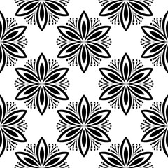 Black floral seamless design on white background