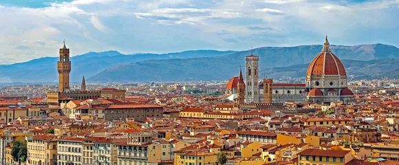 Poster Florence Italië Panorama met het oude paleis van de rivier de Arno en de Big D © ChiccoDodiFC