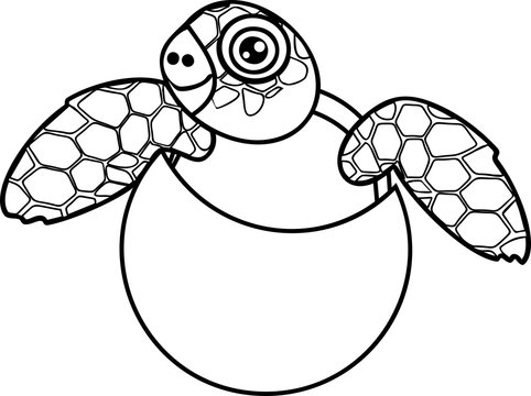 Coloring page. Cute cartoon sea turtle hatching out of egg