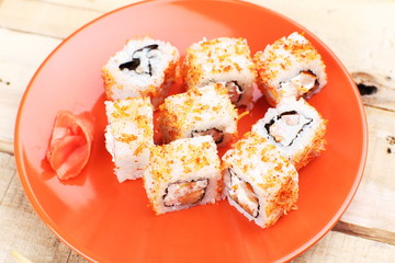 Sushi with caviar of flying fish.