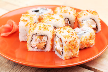 Sushi with caviar of flying fish.