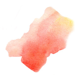 Abstract pink red watercolor blot on white background.The color splashing in the paper. hand drawn.