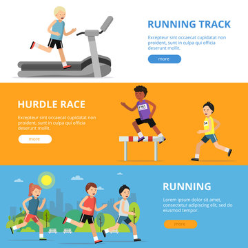Horizontal banners with different style running peoples