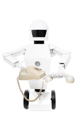 roboter mit altem telefon in seiner hand