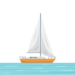 Sailboat isolated vector illustration. Small boat with a sail, sailing ship on the sea. Flat style image