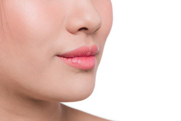 Obraz premium Asian woman lips nose nature skin isolated on white.