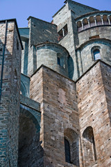 The imposing walls of the "Sacra di San Michele" monastery in Piedmont
