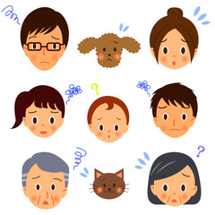 3世代家族　フェイスアイコン　家族Aタイプ　困った顔
