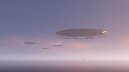 Fototapeta na wymiar 3d render UFO above the ocean 