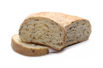 Bread slices with various grains and seeds isolated on white background
