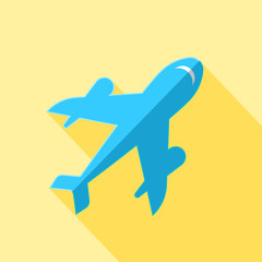 airplane icon on a yellow background. concept of summer travel