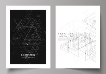 The vector editable layout of A4 format cover mockups design templates for brochure, magazine, flyer, booklet. Polygonal background with triangles, connecting dots and lines. Connection structure.