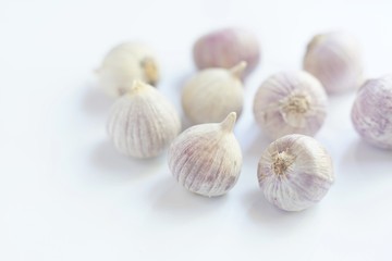 Fresh garlic on white background, copy space