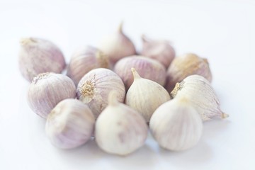 Fresh garlic on white background, copy space