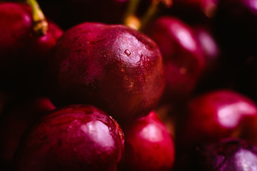 Closeup fresh round sweet red cherries