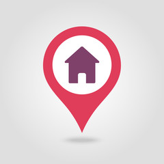 Home pin map icon. Map pointer, markers.