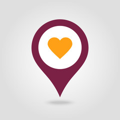 Heart pin map icon. Map pointer, markers.