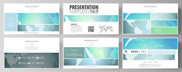 Fototapeta na wymiar The minimalistic abstract vector illustration of editable layout of high definition presentation slides design business templates. Chemistry pattern, molecule structure, geometric design background.