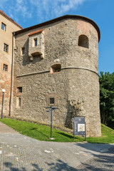 Naklejka premium Bratislava, Slovakia May 24, 2018: Bratislava, Slovakia May 24, 2018: Bratislava castle. Bratislavsky Hrad close-up panorama with no people in sunny day. Exterior view of the castle in Bratislava.