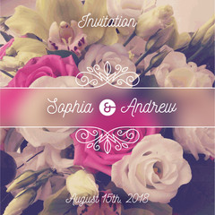 Wedding invitation. Greeting card with flowers background and flourishes elements. Can be used as invitation card for wedding, birthday and any other event or holiday.
