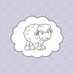 Blue polka dots background with cute baby sheep