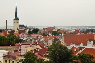 old streets, houses and roofs of the Old Town in Tallinn