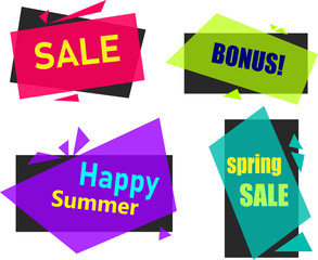 Bright sale shopping labels isolated on white.