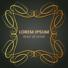 A square golden monogram element on a dark background. Vector illustration.
