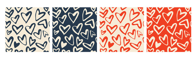Set of 3 patterns with hearts. Expressive dry brushes.