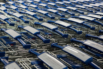 Many shopping carts in the supermarket