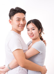 Obraz premium Asian couple looking at camera, happy couple.