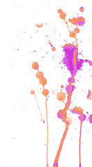 Obraz na płótnie Canvas Bright orange and pink purple watercolor splashes and blots on white background. Ink painting. Hand drawn illustration. Abstract watercolor artwork. 