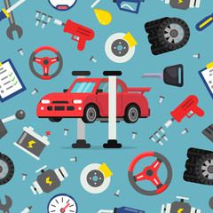 Seamless pattern with pictures of auto spare parts
