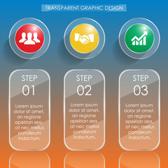 Transparent glass plates Infographic concept, 3 colors button style(red,yellow,green), 3 Steps.